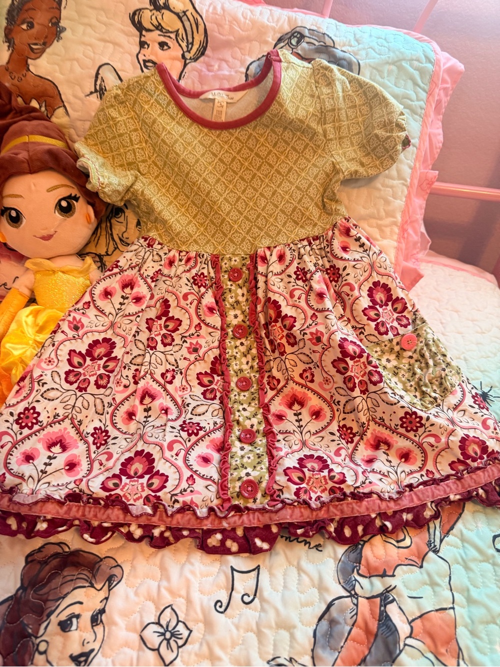 Matilda Jane Green Bodice with Pink & Fuchsia Floral Skirt Dress